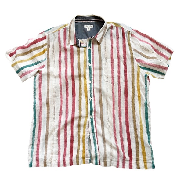 Sun+Stone Men’s Silas Regular Fit Texture Stripe Print Linen Shirt - Picture 4 of 5